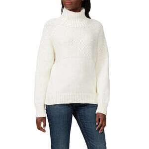 CAARA Robyn Sweater Long Sleeve High Mock Neck Chunky Knit Cotton Blend White M
